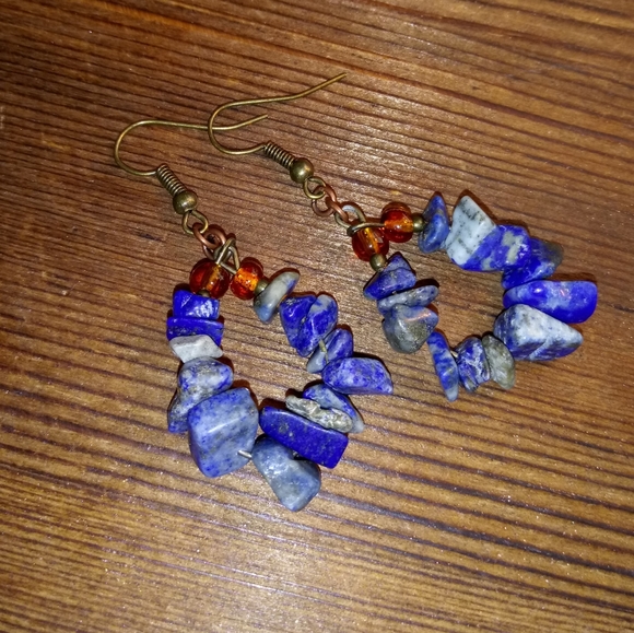 Handmade Jewelry - Blue Lapis Hooped Dangle Earrings